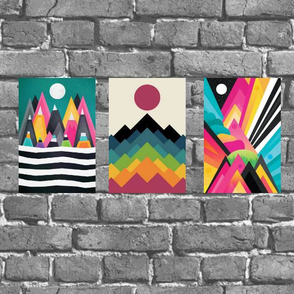 kit 3 Placas Parede Abstratas Coloridas