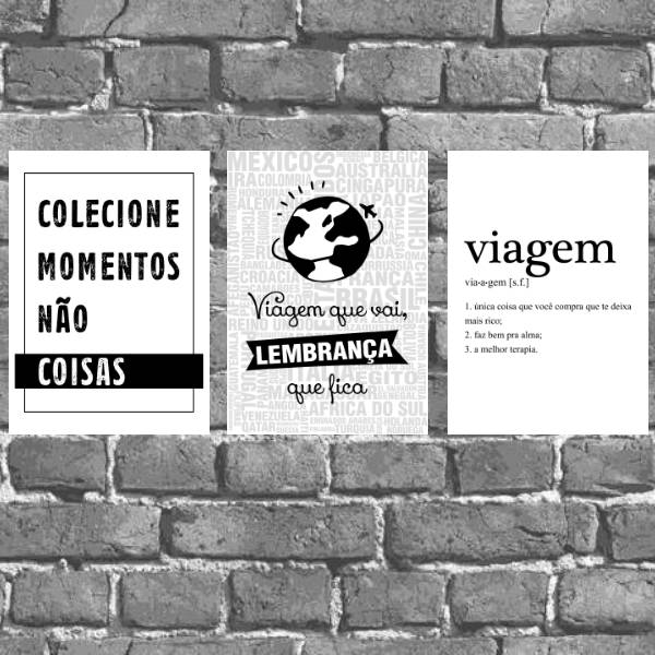 Kit 3 Placas Decorativas Frases Viagem