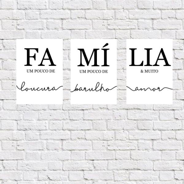 Kit 3 Placas Decorativas Família