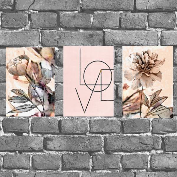 Kit 3 Placas Decorativas Flores Love
