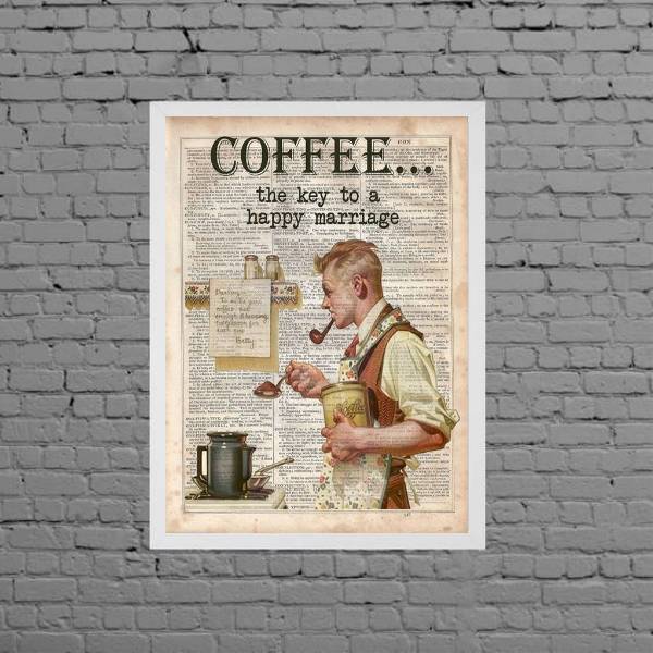 Quadro Vintage Coffee Happy Mariage