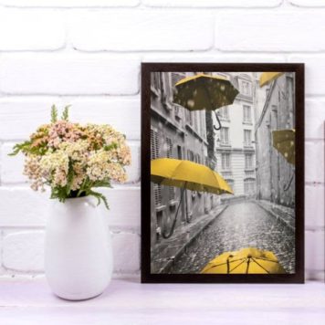Quadro Decorativo Sombrinhas Amarelas