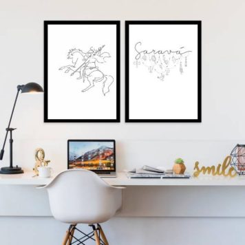 Kit 2 Quadros Decorativos São Jorge Saravá
