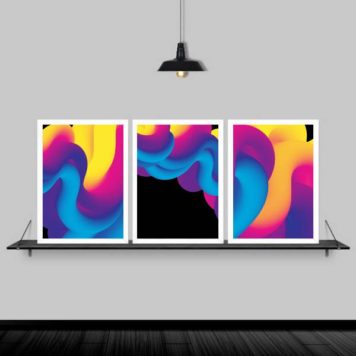 Kit 3 Quadros Ondas Tridimensionais