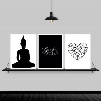 Kit 3 Quadros Zen Buda Good Vibes