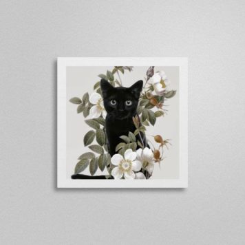 Quadro Gato Preto Com Flores