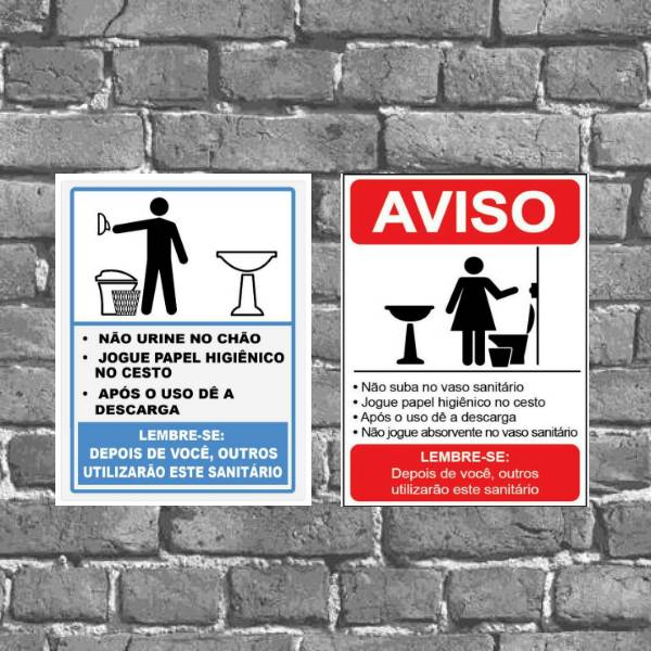 Kit 2 Placas Avisos Banheiro Homem E Mulher