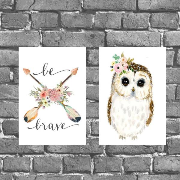 Kit 2 Placas Decorativas Corujinha Be Brave