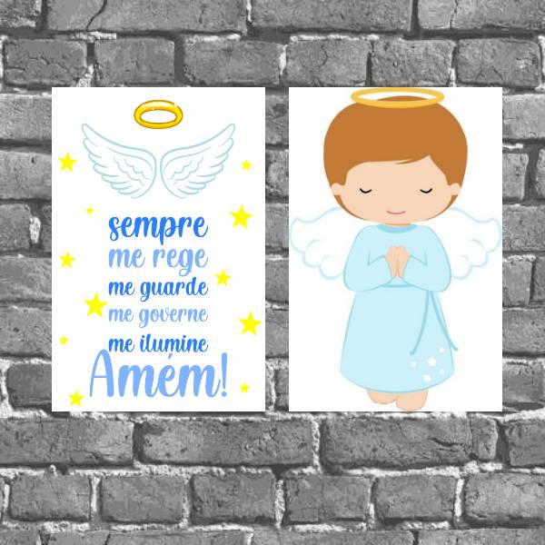 Kit 2 Placas Parede Anjo Da Guarda Azul