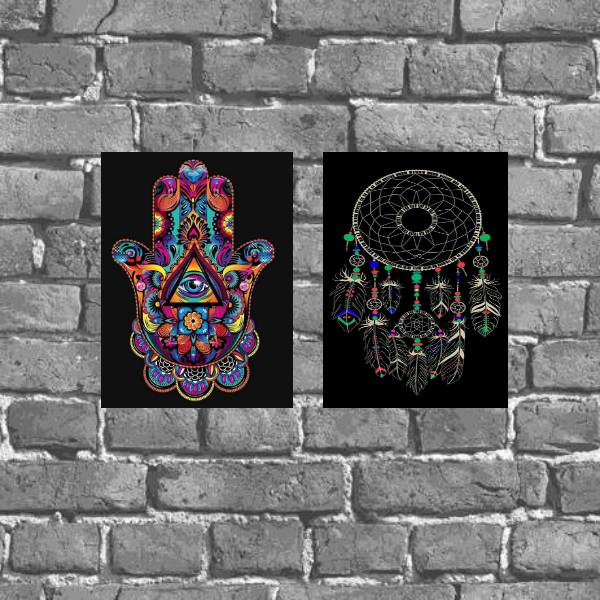 Kit 2 Placas Hamsa e Filtro Dos Sonhos