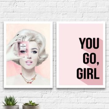 Kit 2 Quadros Fashion Marilyn You Go Girl