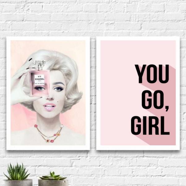 Kit 2 Quadros Fashion Marilyn You Go Girl