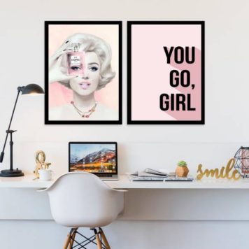 Kit 2 Quadros Fashion Marilyn You Go Girl