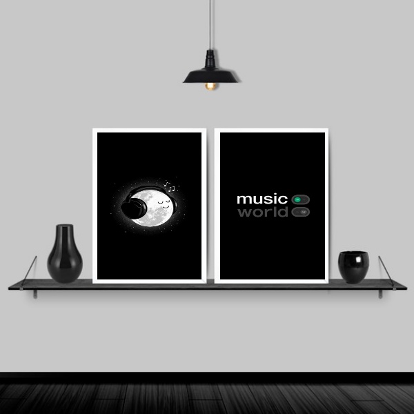Kit 2 Quadros Music On World Off