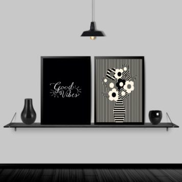 Kit 2 Quadros Preto E Branco Good Vibes