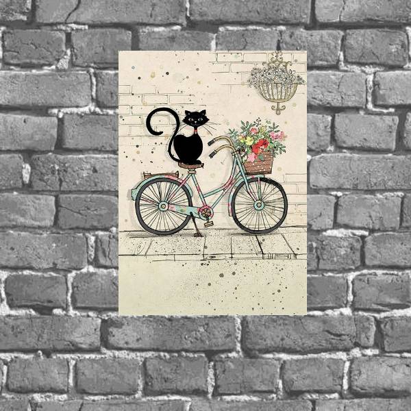 Placa Decorativa Gato Com Bicicleta