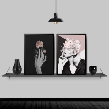 Kit 2 Quadros Para Quarto Mulher Com Flores