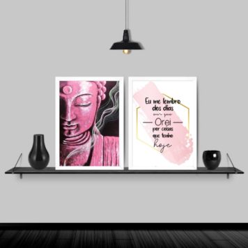 Kit 2 Quadros Buda Rosa Dias Que Orei