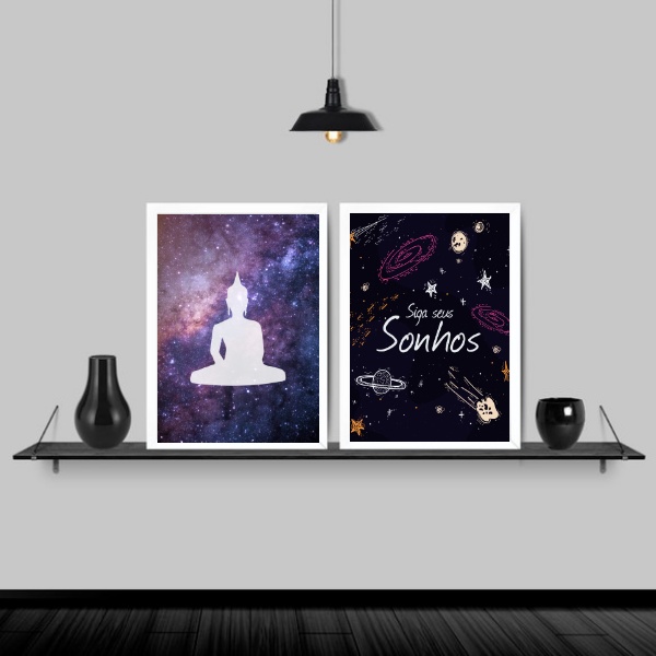 Kit 2 Quadros Buda Siga Seus Sonhos