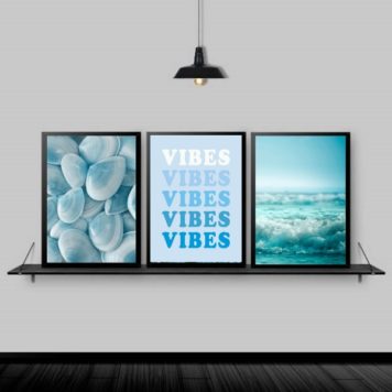 Kit 3 Quadros Azuis Mar Vibes