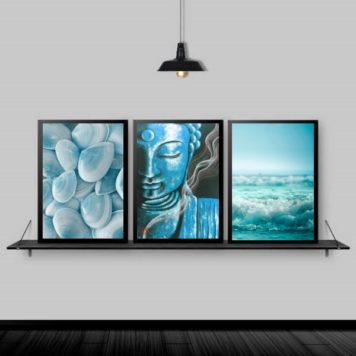 Kit 3 Quadros Zen Buda Mar Azul