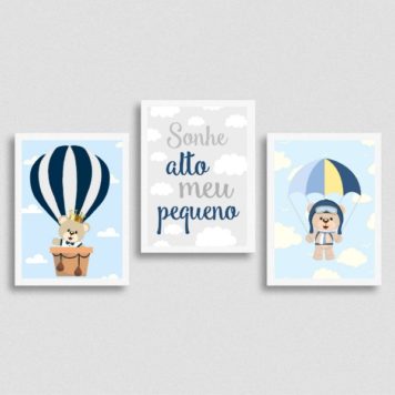 Kit 3 Quadros Infantis Ursinhos