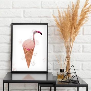Quadro Decorativo Flamingo Sorvete