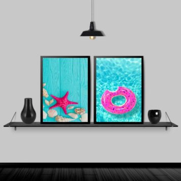 kit 2 quadros Verão Azul E Rosa