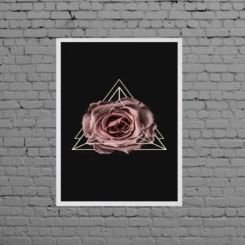 Quadro Decorativo Flor Rosa Triângulo
