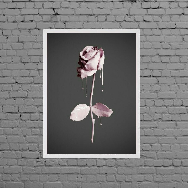 Quadro Decorativo Rosa De Tinta Rosa