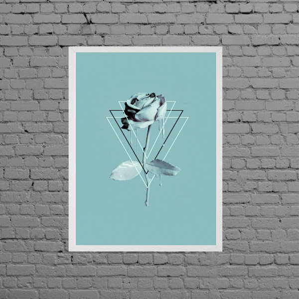 Quadro Flor Rosa Azul Tiffany Geométrico