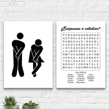 Kit 2 Quadros Divertidos Banheiro Unissex