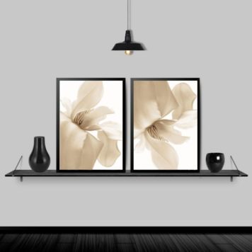 Kit 2 Quadros Modernos Flores Brancas