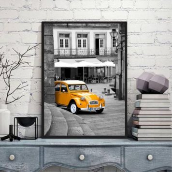 Quadro Fotografia Cidade Com Carro Amarelo
