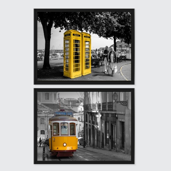 Kit 2 Quadros Bonde E Cabine Amarela