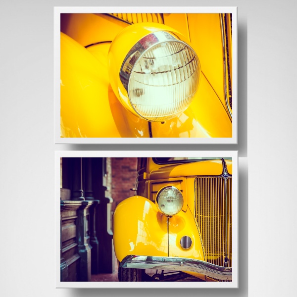Kit 2 Quadros Carro E Farol Amarelo