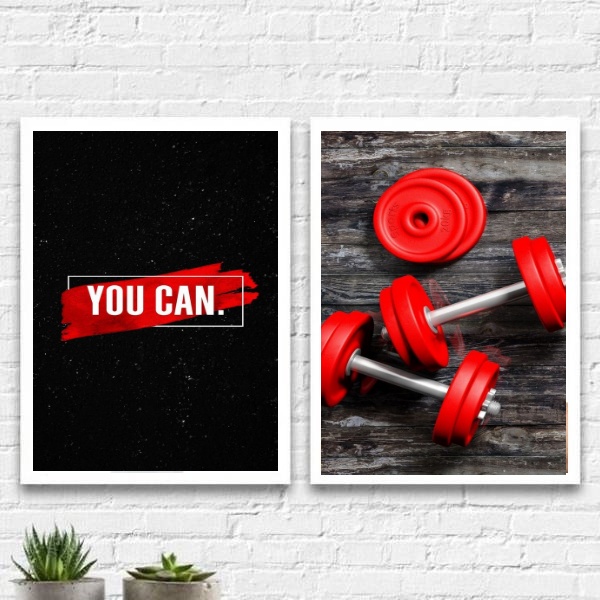 Kit 2 Quadros Halteres De Academia You Can