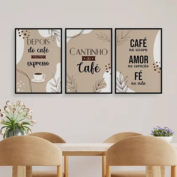 Kit 3 Quadros Cantinho do Café Abstrato