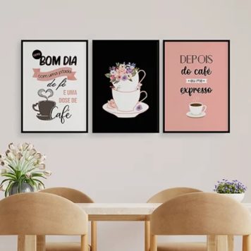 Kit 3 Quadros Decorativos Dose De Café E Fé