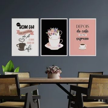 Kit 3 Quadros Decorativos Dose De Café E Fé