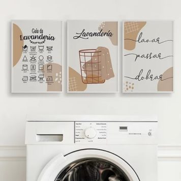 Kit 3 Quadros Guia Para Lavanderia