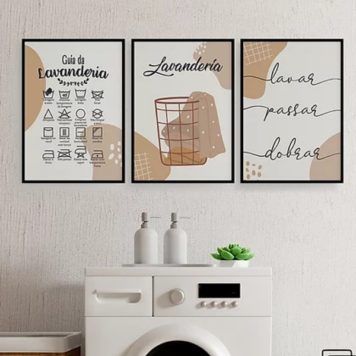 Kit 3 Quadros Guia Para Lavanderia