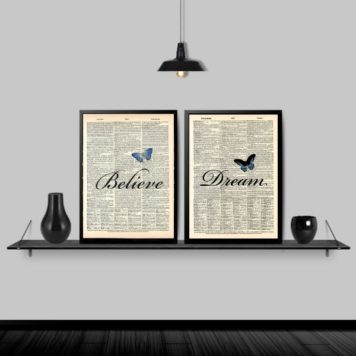Kit 2 Quadros Dream Believe Borboleta