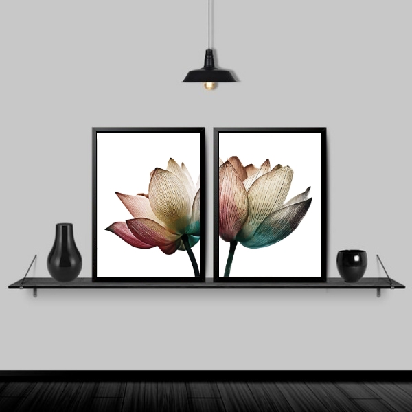 Kit 2 Quadros Decorativos Flores Metade