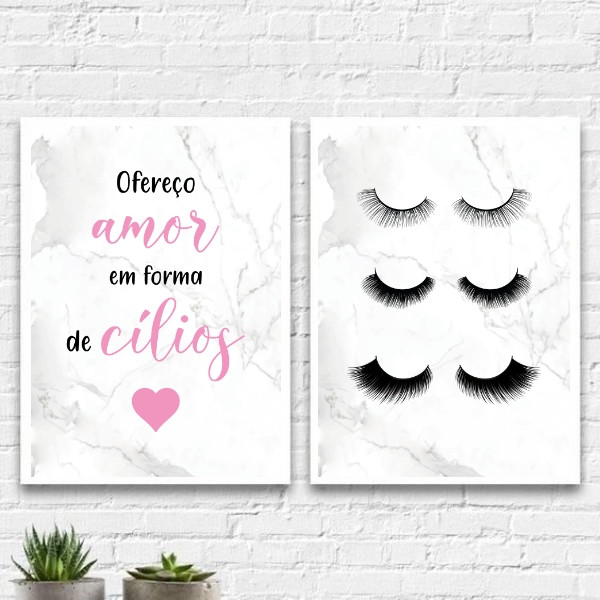 Kit 2 Quadros Amor Em Forma De Cílios
