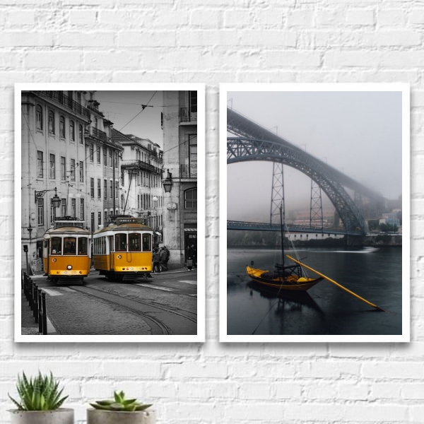 Kit 2 Quadros Portugal Amarelos