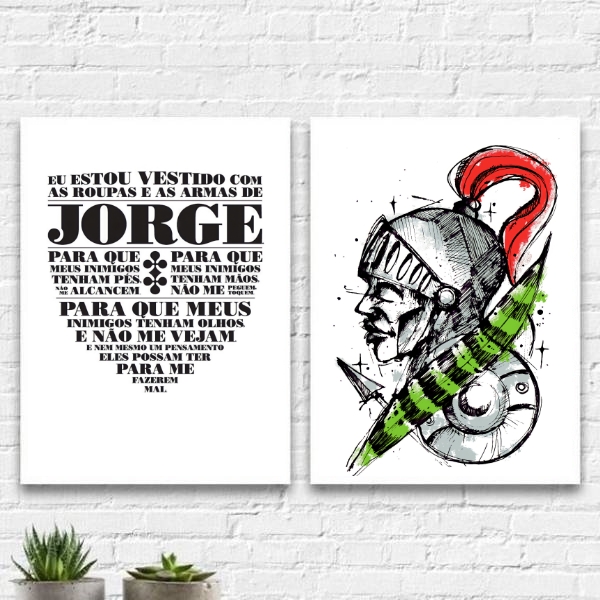 Kit 2 Quadros São Jorge Espada Oração