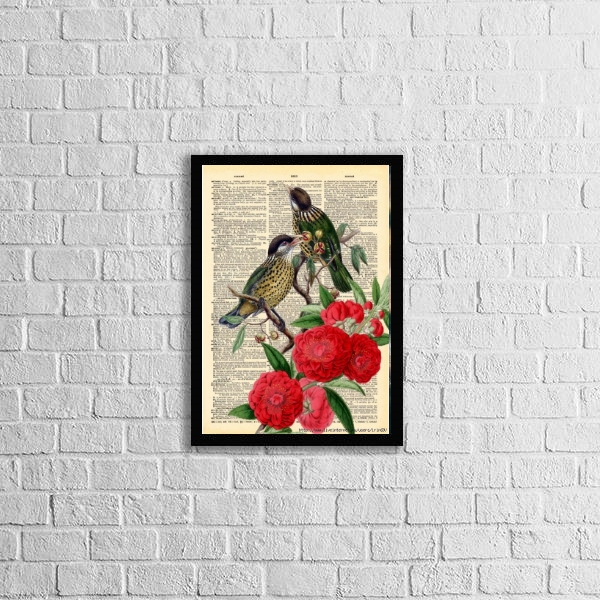 Quadro Decorativo Floral Com Pássaros