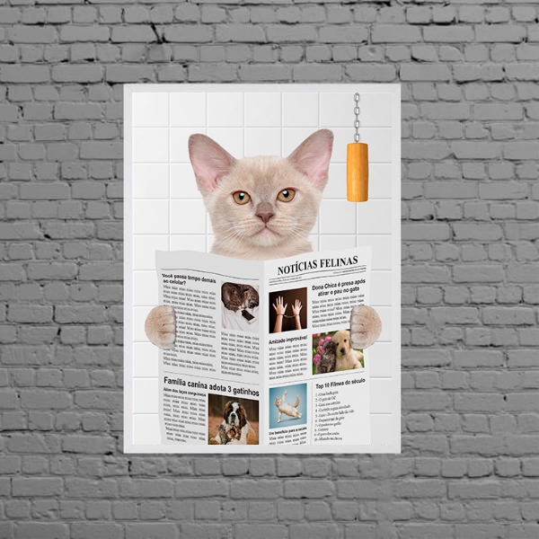 Quadro Gato No Banheiro Com Jornal