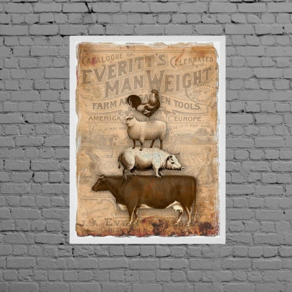 Quadro Vintage Animais Fazenda